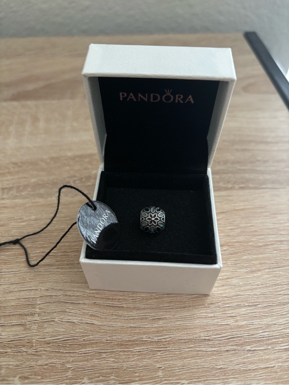 Pandora Blue Enamel Filigree Bead Charm 925 Sterling Silver Vintage